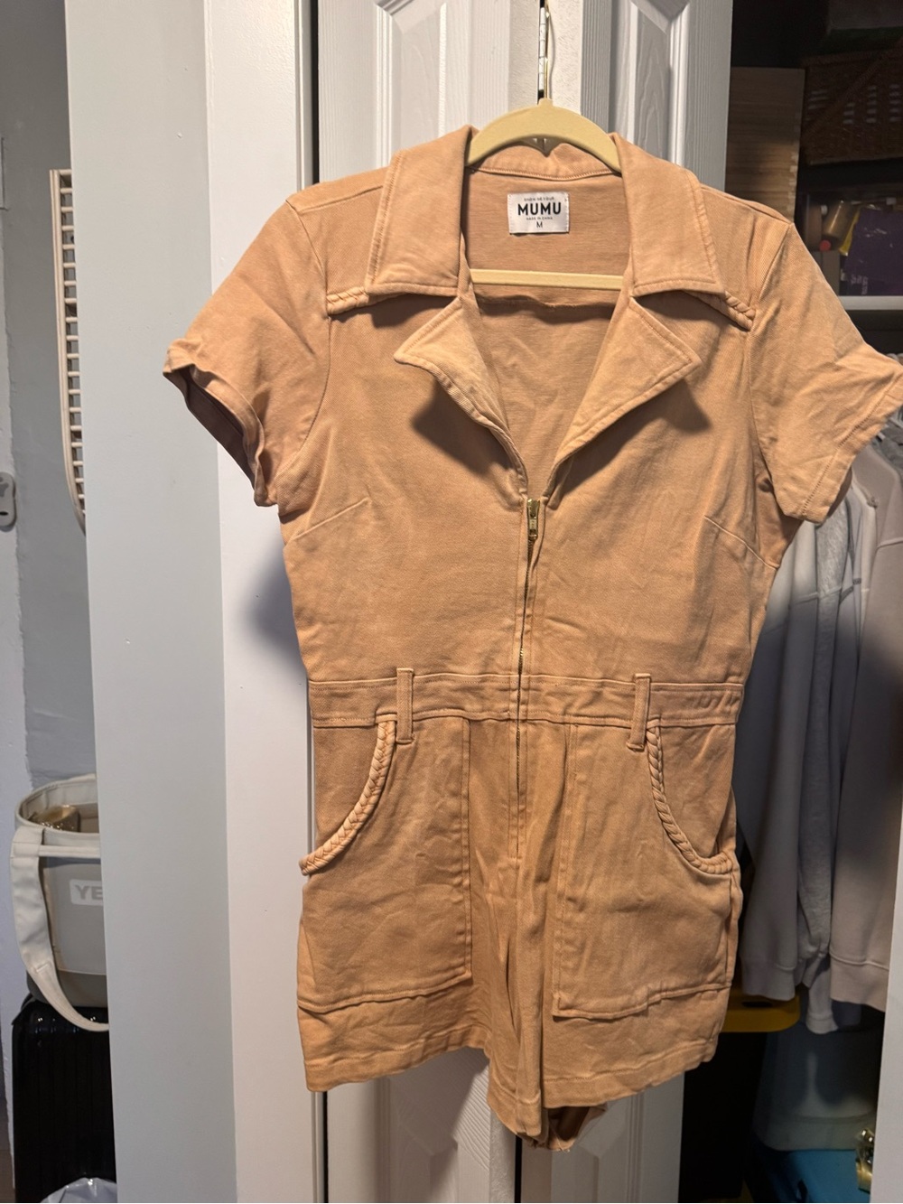 Show Me Your MuMu Tan Short Sleeve Zip Romper